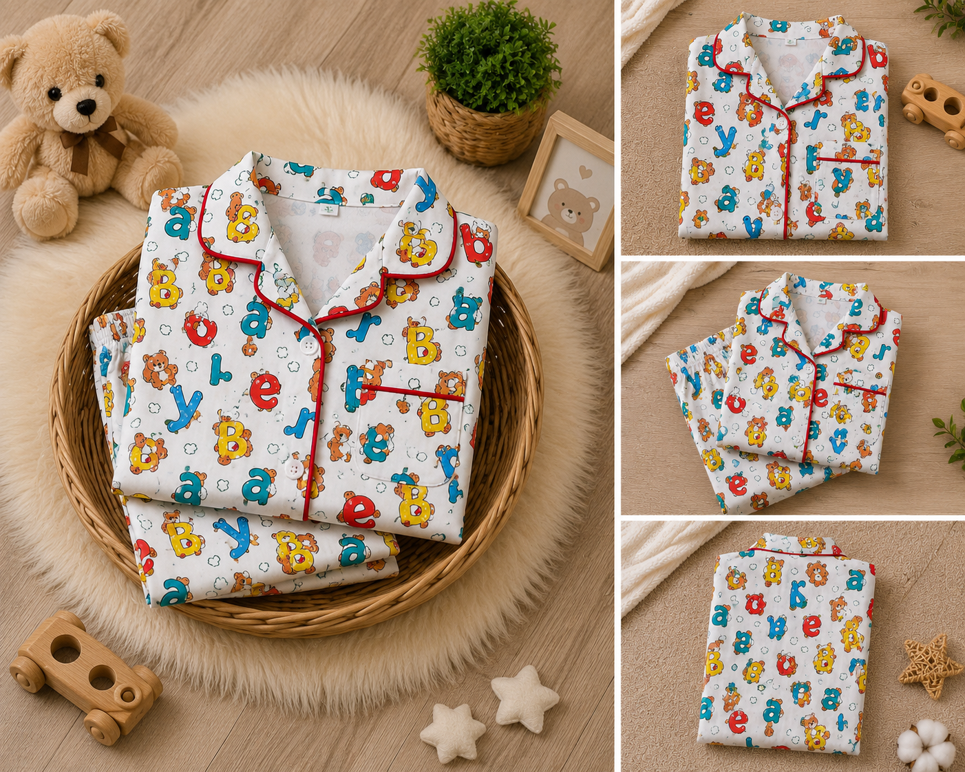 💕Kids Rainbow Print Night Suit Set | Cute Printed Cotton Pajama Set for Girls| Soft & Comfortable Sleepwear
