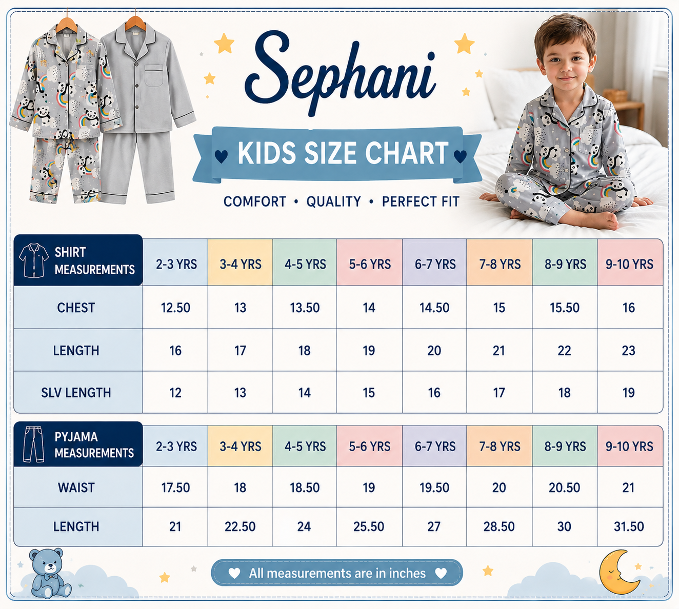 Kids Panda & Rainbow Print Cotton Night Suit | Soft Full Sleeve Button-Down Pajama Set | Boys & Girls Sleepwear