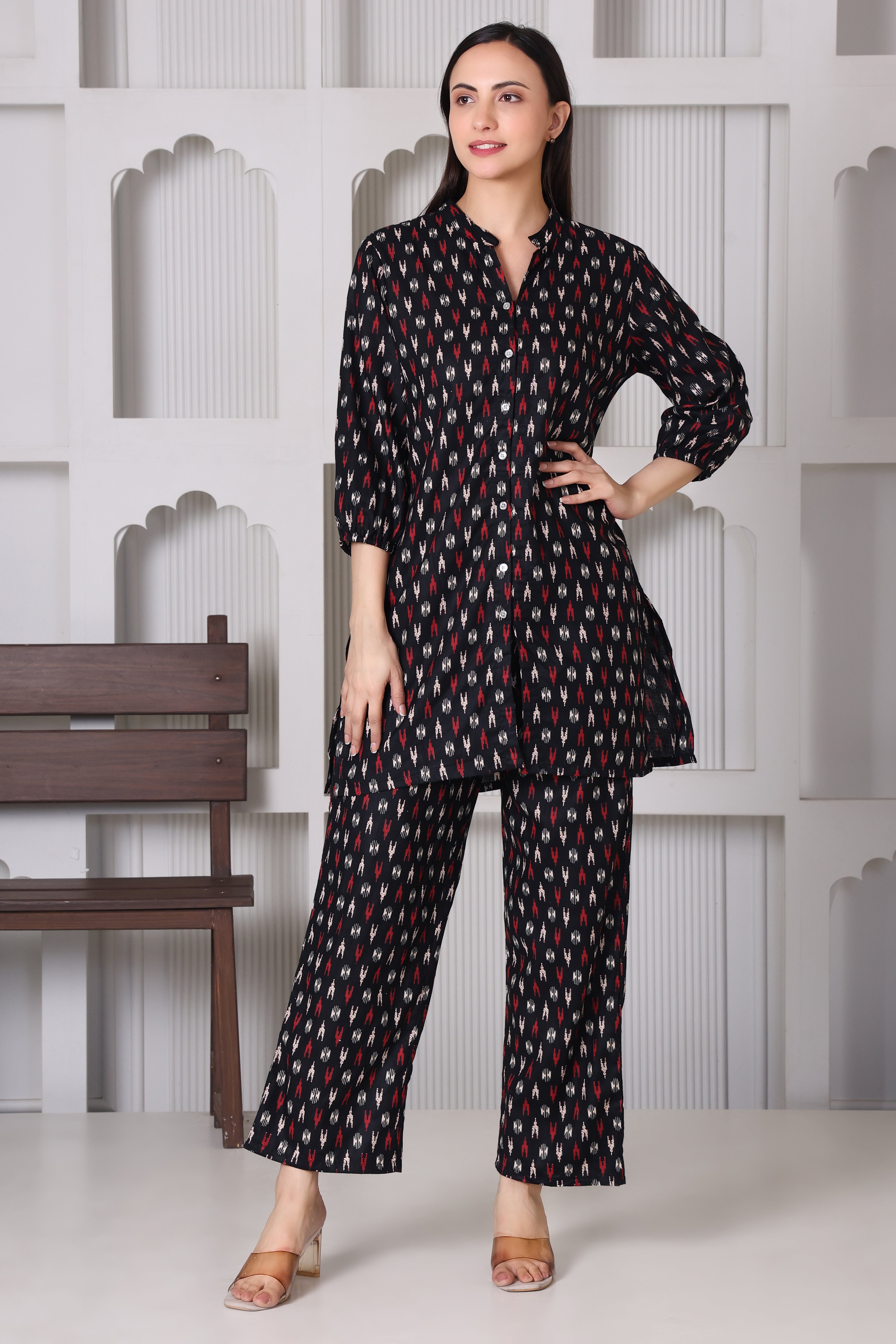 🖤 Women Printed Kurta Pant Co-ord Set – Black Ethnic Set