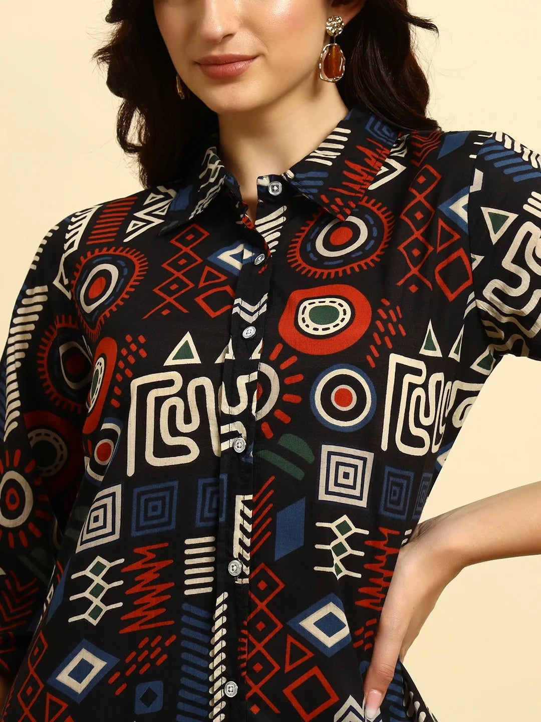 Black Geometric Printed Kurta Pant Co-ord Set For Women – Black Ethnic Set