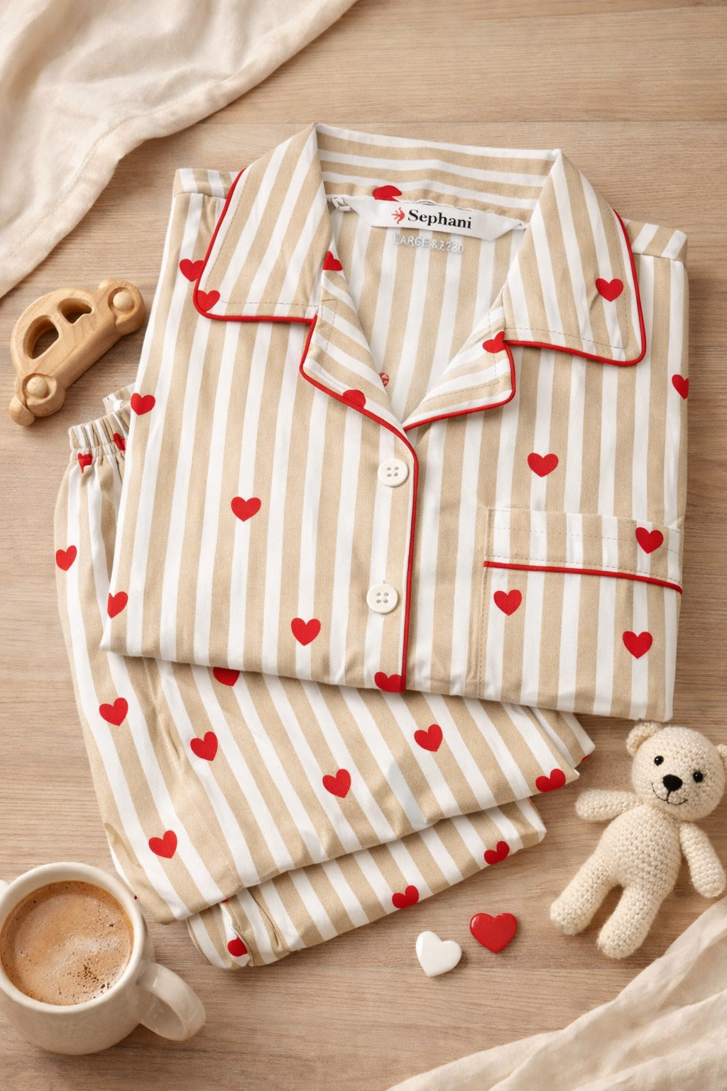 🧒 Kids Stripe & Heart Printed Cotton Night Suit Set – Cute & Comfortable Sleepwear