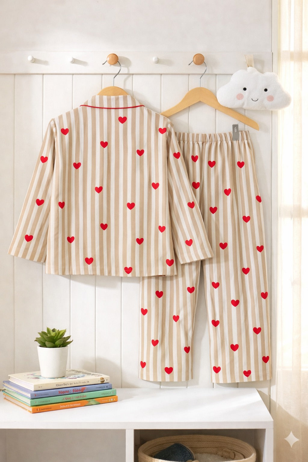 🧒 Kids Stripe & Heart Printed Cotton Night Suit Set – Cute & Comfortable Sleepwear