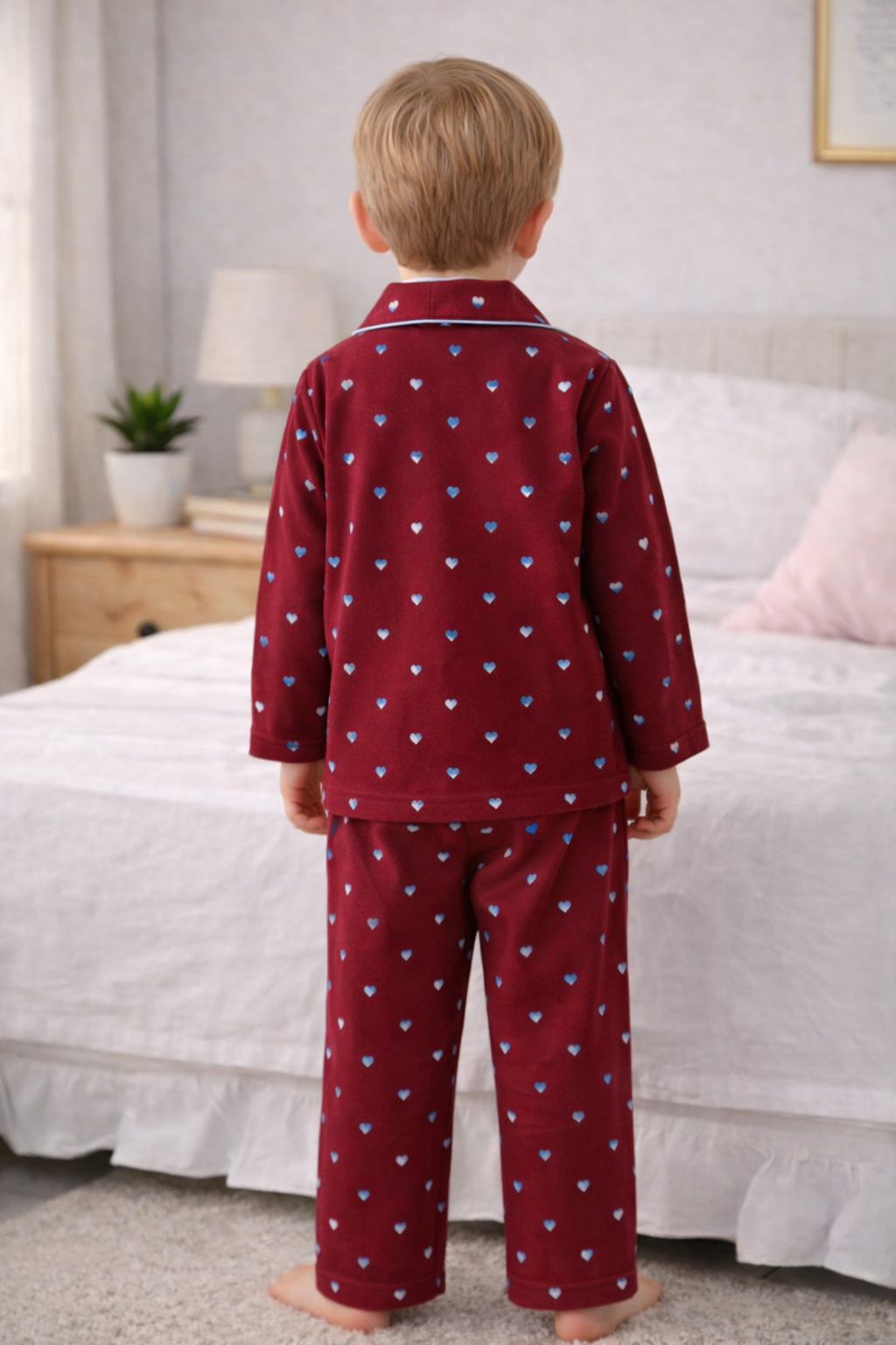 🌸❤️ Boys Maroon Heart Printed Night Suit Set