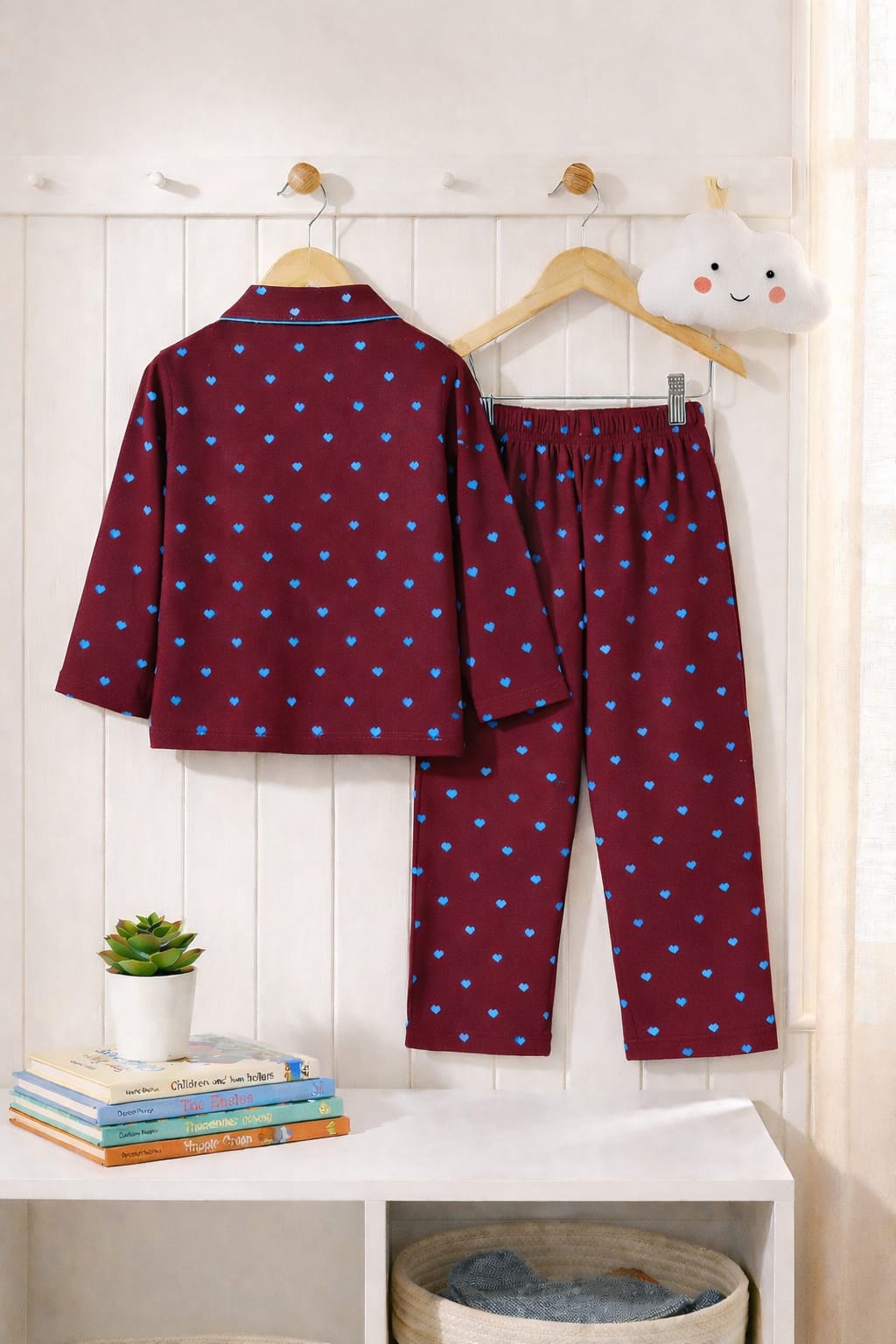 🌸❤️ Boys Maroon Heart Printed Night Suit Set