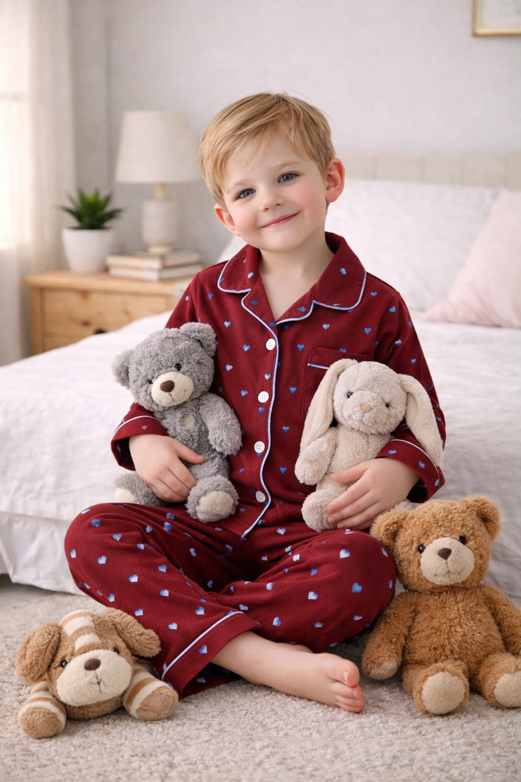🌸❤️ Boys Maroon Heart Printed Night Suit Set
