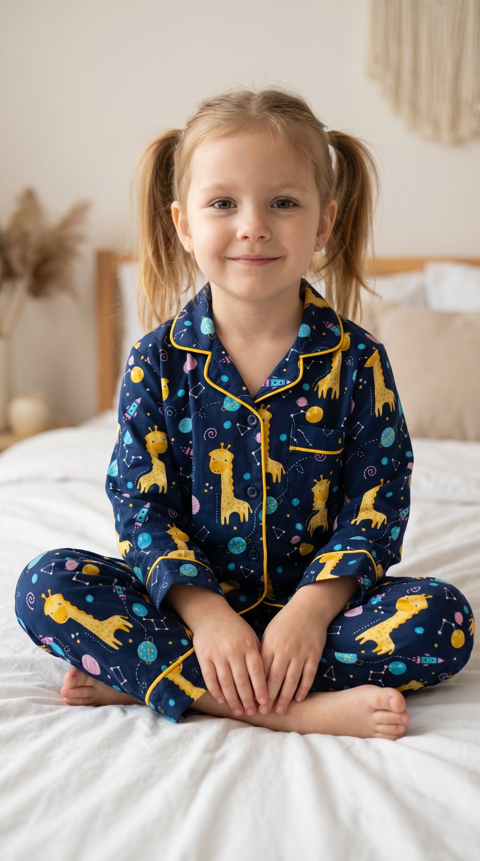 Giraffe Kids Night Suit – Soft Cotton Space Print Pajama Set