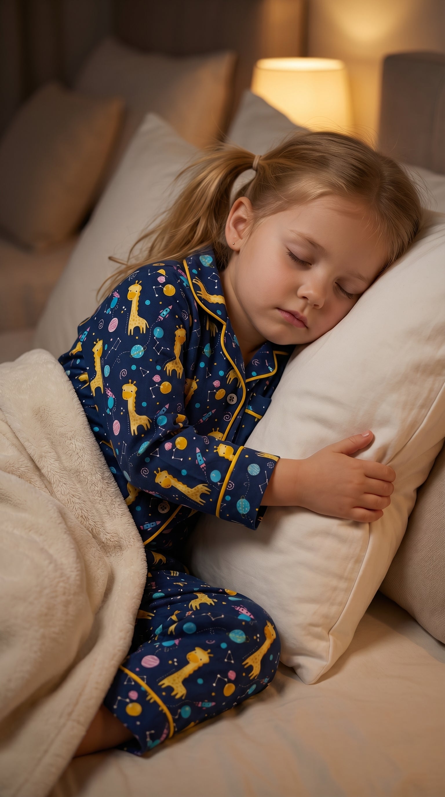 Giraffe Kids Night Suit – Soft Cotton Space Print Pajama Set