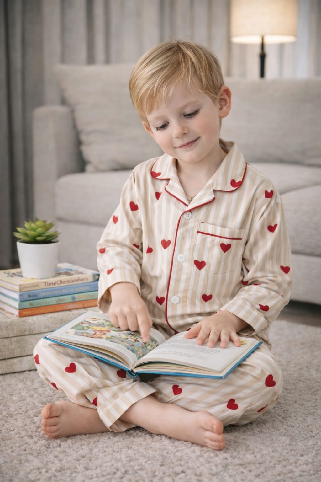 🧒 Kids Stripe & Heart Printed Cotton Night Suit Set – Cute & Comfortable Sleepwear