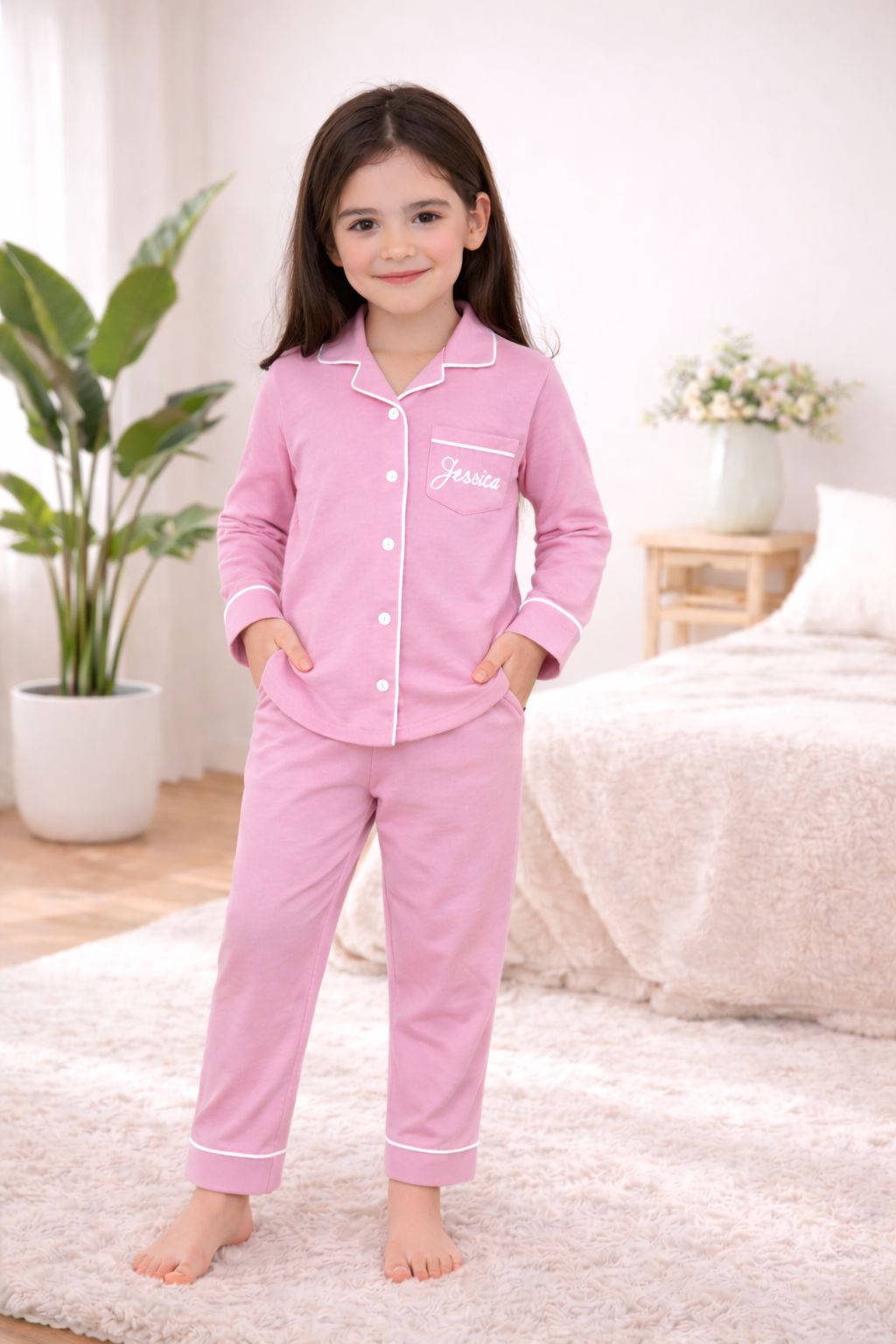Customizable Cotton NightSuit Set for Girls Personalized Name Pajama Set