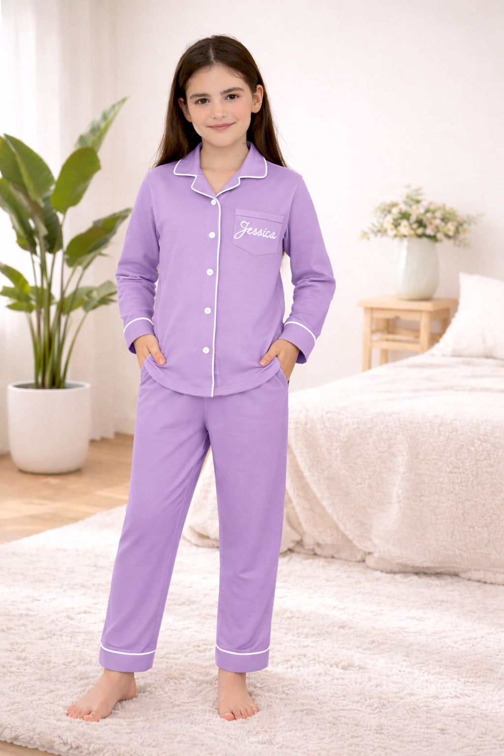 Customizable Cotton NightSuit Set for Girls Personalized Name Pajama Set