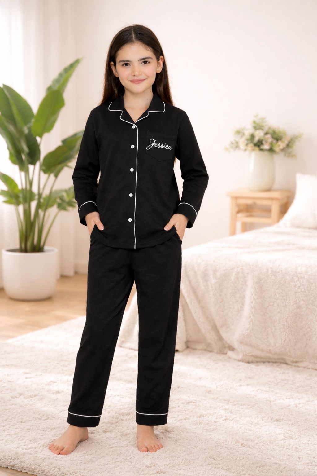 Customizable Cotton NightSuit Set for Girls Personalized Name Pajama Set