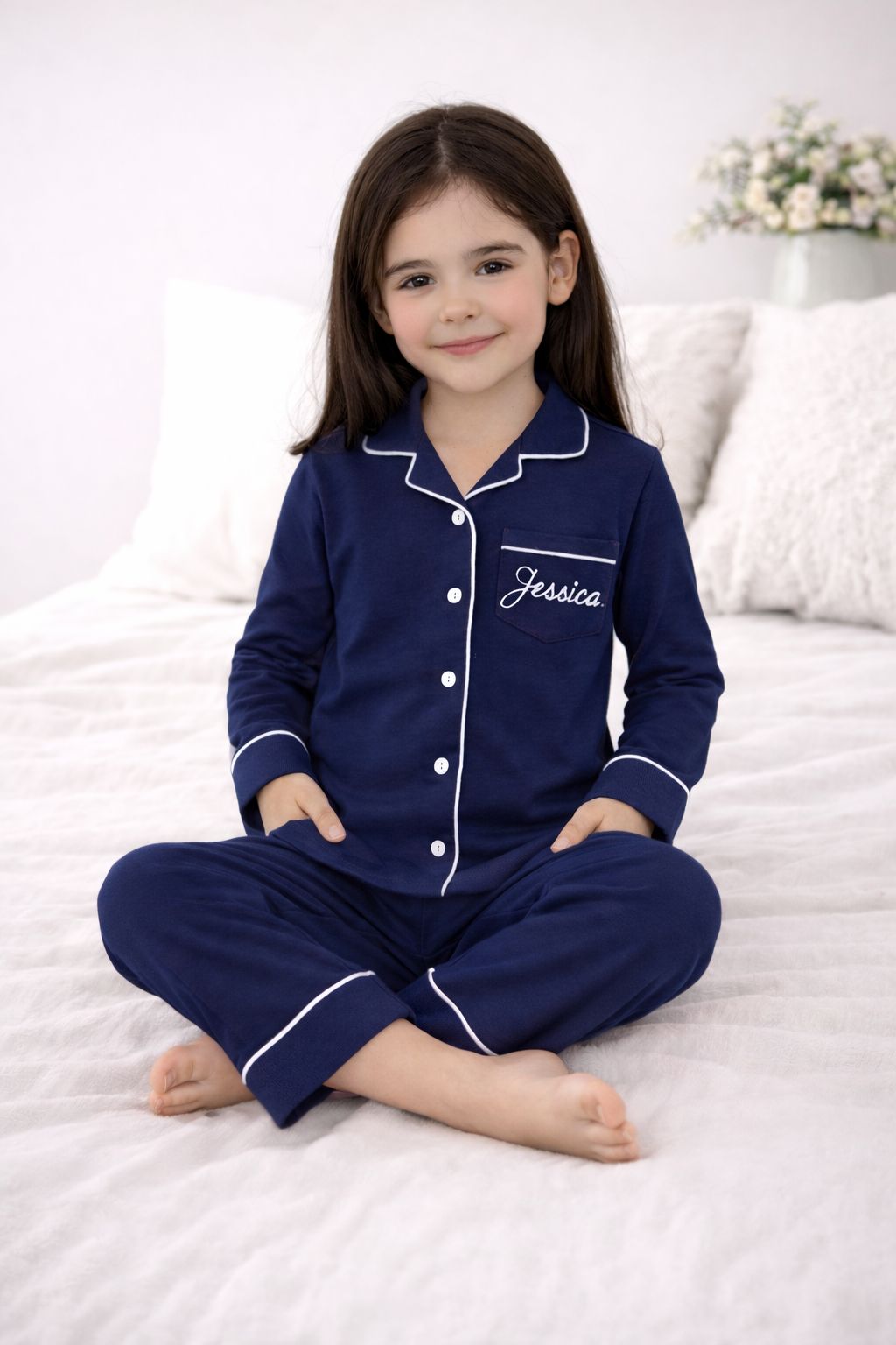 Customizable Cotton NightSuit Set for Girls Personalized Name Pajama Set