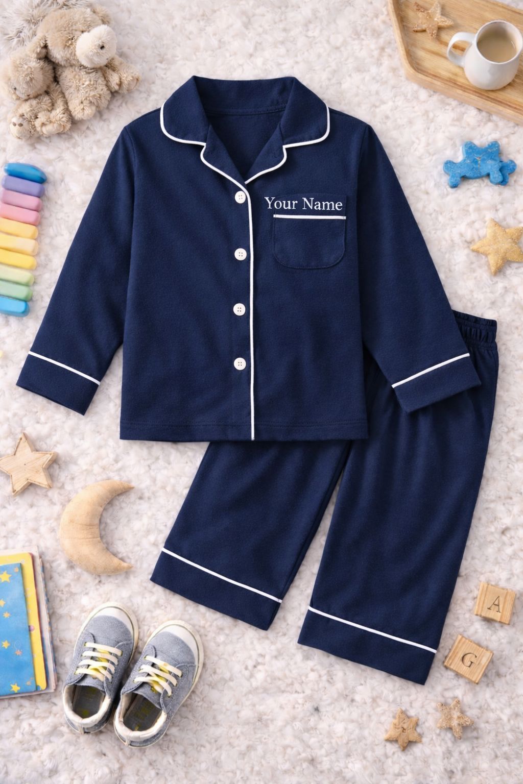 Customizable Cotton NightSuit Set for Girls Personalized Name Pajama Set