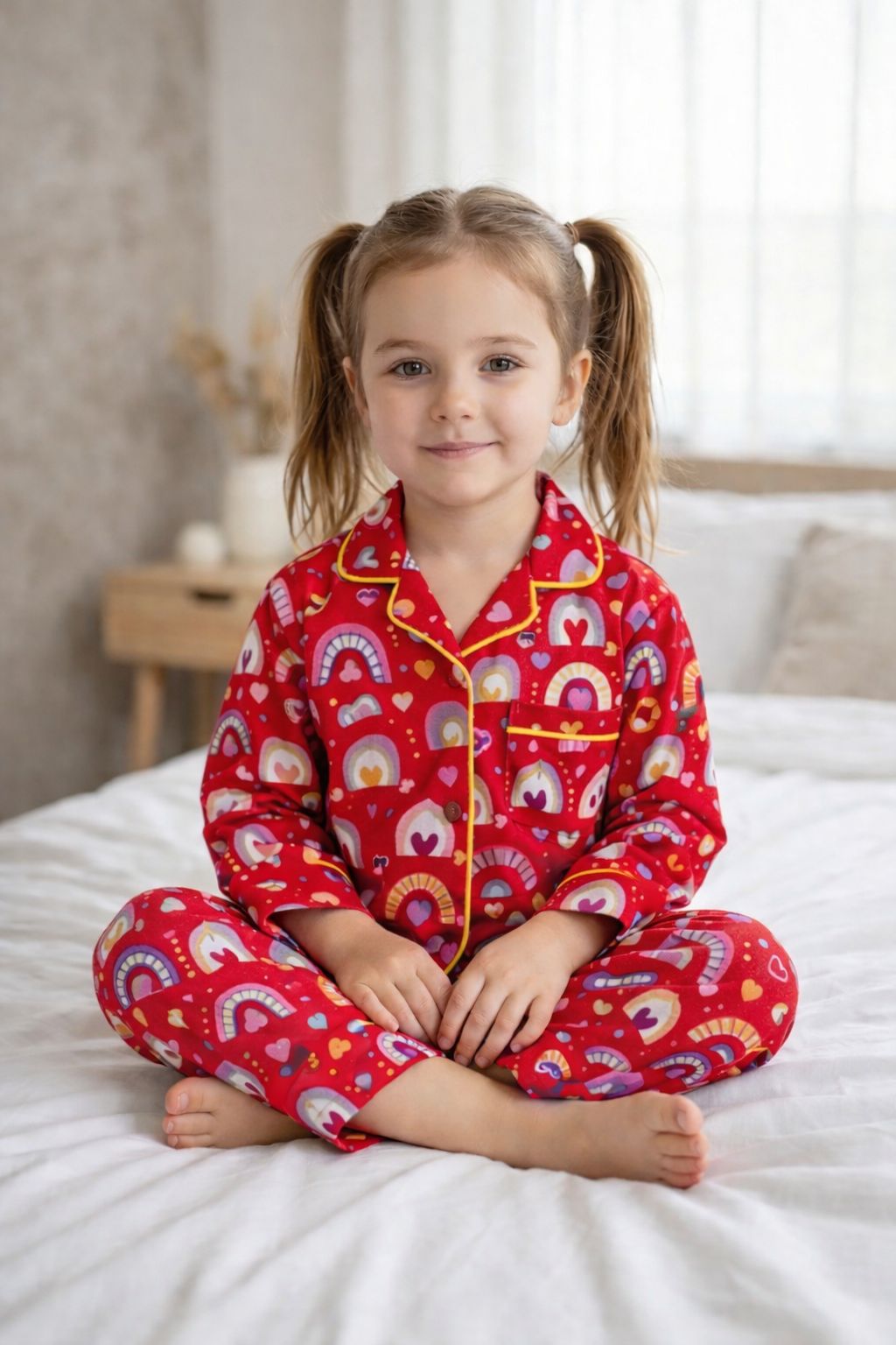 Cute Red Rainbow Print Cotton Kids Night Suit – Soft & Comfortable kids Sleepwear Set