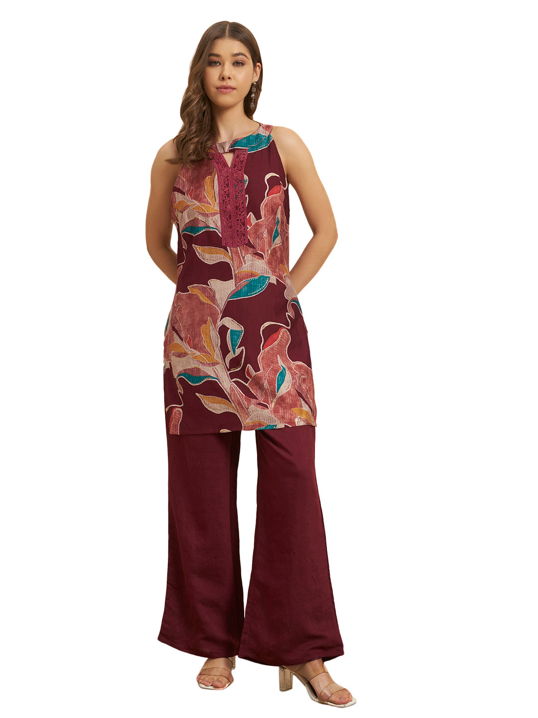 ❤️ Maroon Floral Printed Cotton Co-Ord Set for Women