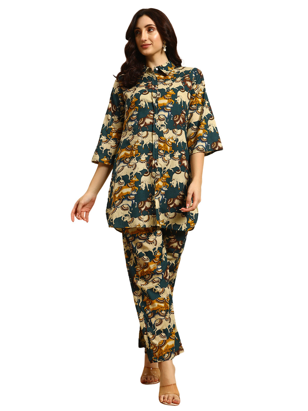 Women’s Teal Animal Printed Kurta & Pant Co-Ord Set