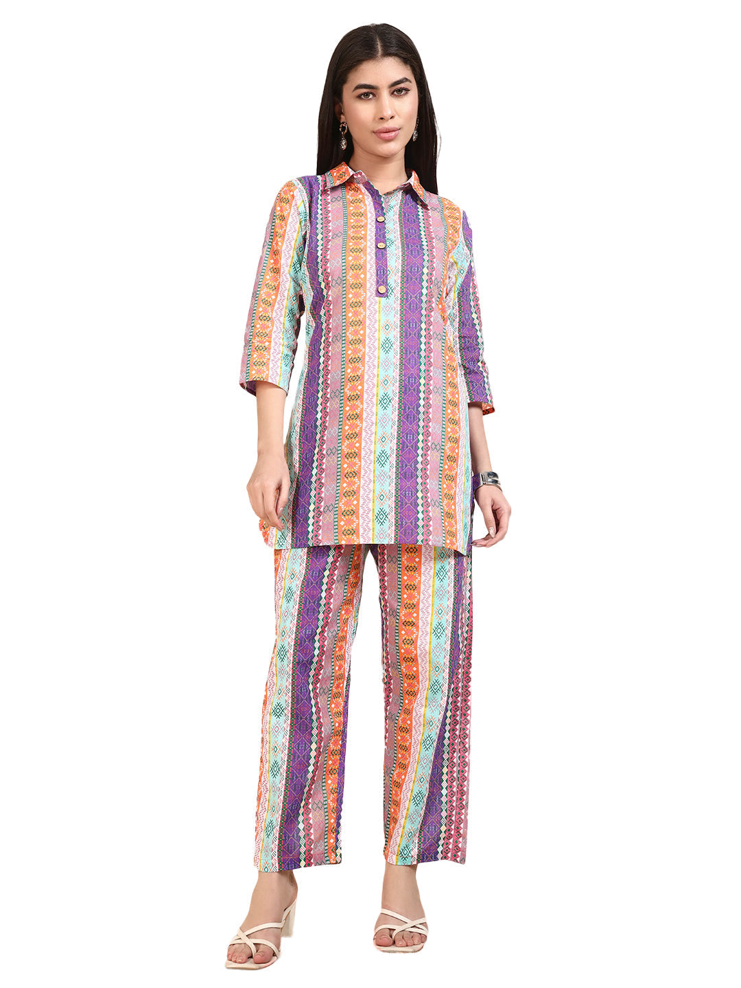 Multicolor Striped Printed Kurta & Pant Co-Ord Set for Women